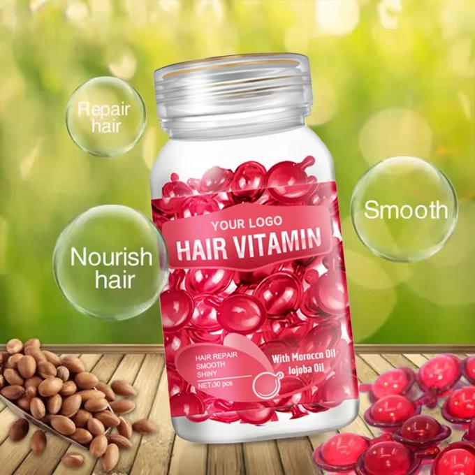Fas Jojoba Yağı Karıştırılmış Özel Logo Saç Tedavisi Serum Kapsülü Özel Etiket için 0