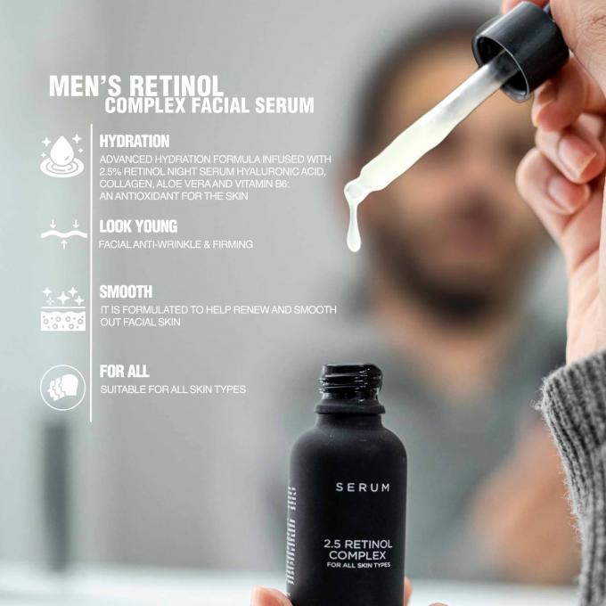 Özel Etiket Erkekler için Hyaluronik Asit Retinol Kompleks Serum Anti-Kırışıklık Sıkıştırma 1